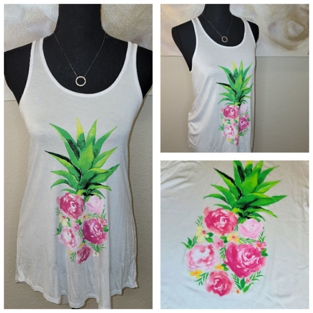 White Pineapple Floral Tank Top
